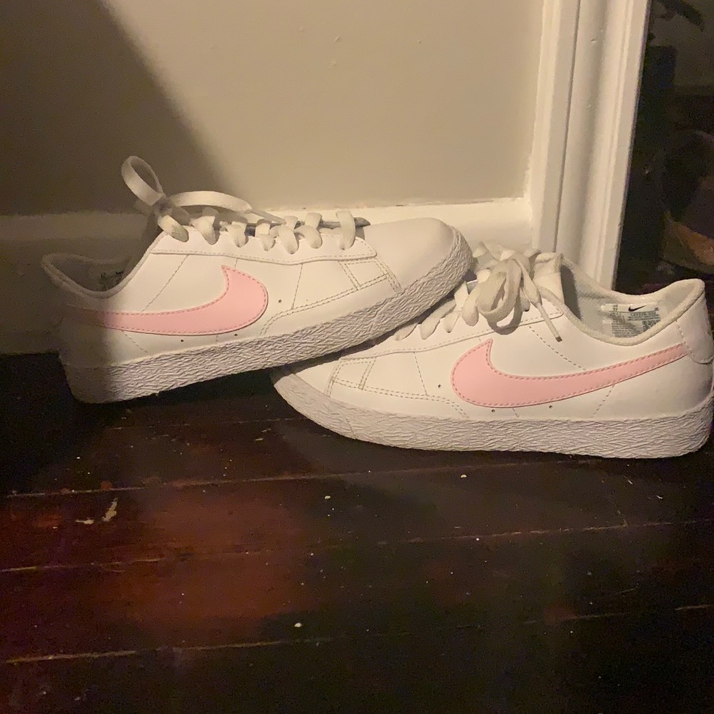 Pink and white womens nike blazer low